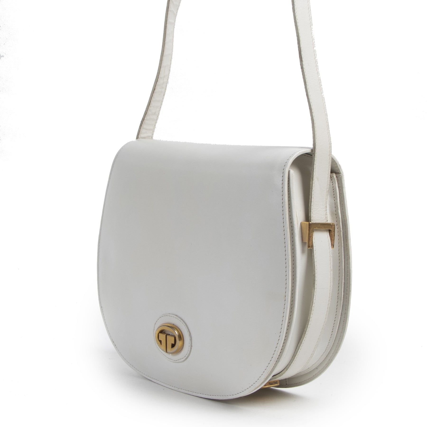 Gucci White Vintage Saddle Shoulder Bag