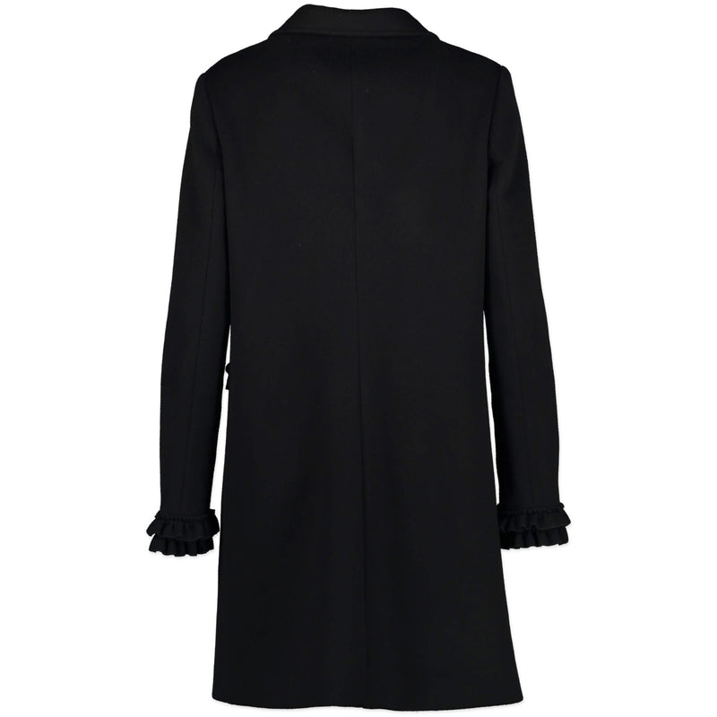 Gucci Black Ruffle-Trimmed Wool Coat - size IT 42