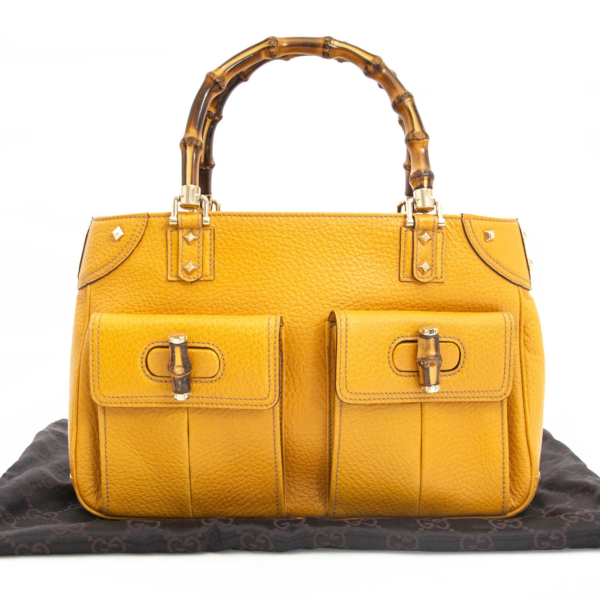 Gucci Yellow Bamboo Bag now for sale at labellov vintage fashion webshop belgium