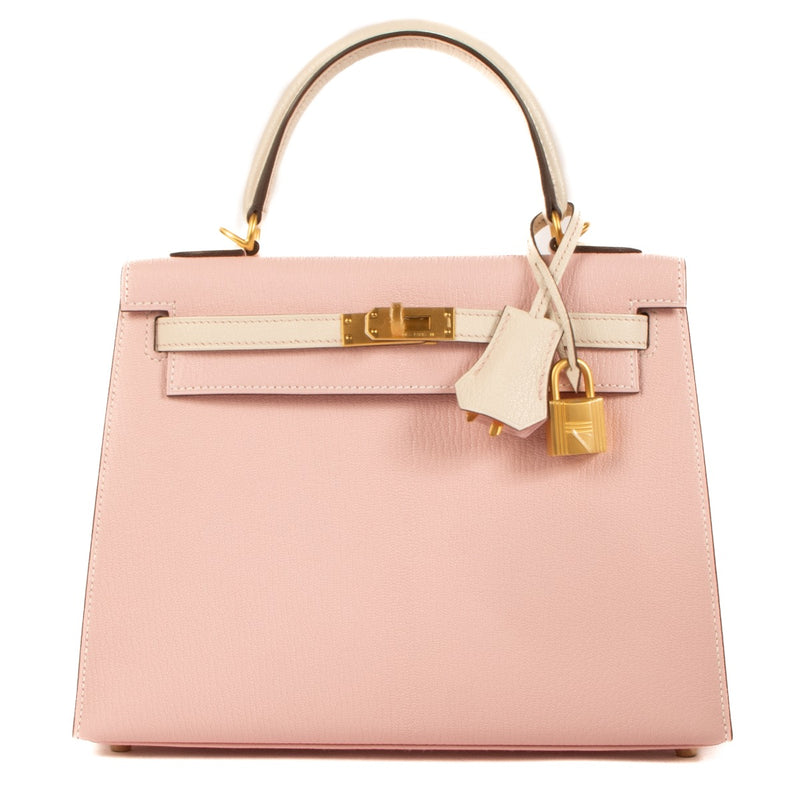Hermès Kelly 25 HSS Rose Sakura/Nata Chèvre Mysore Brushed Gold Hardware