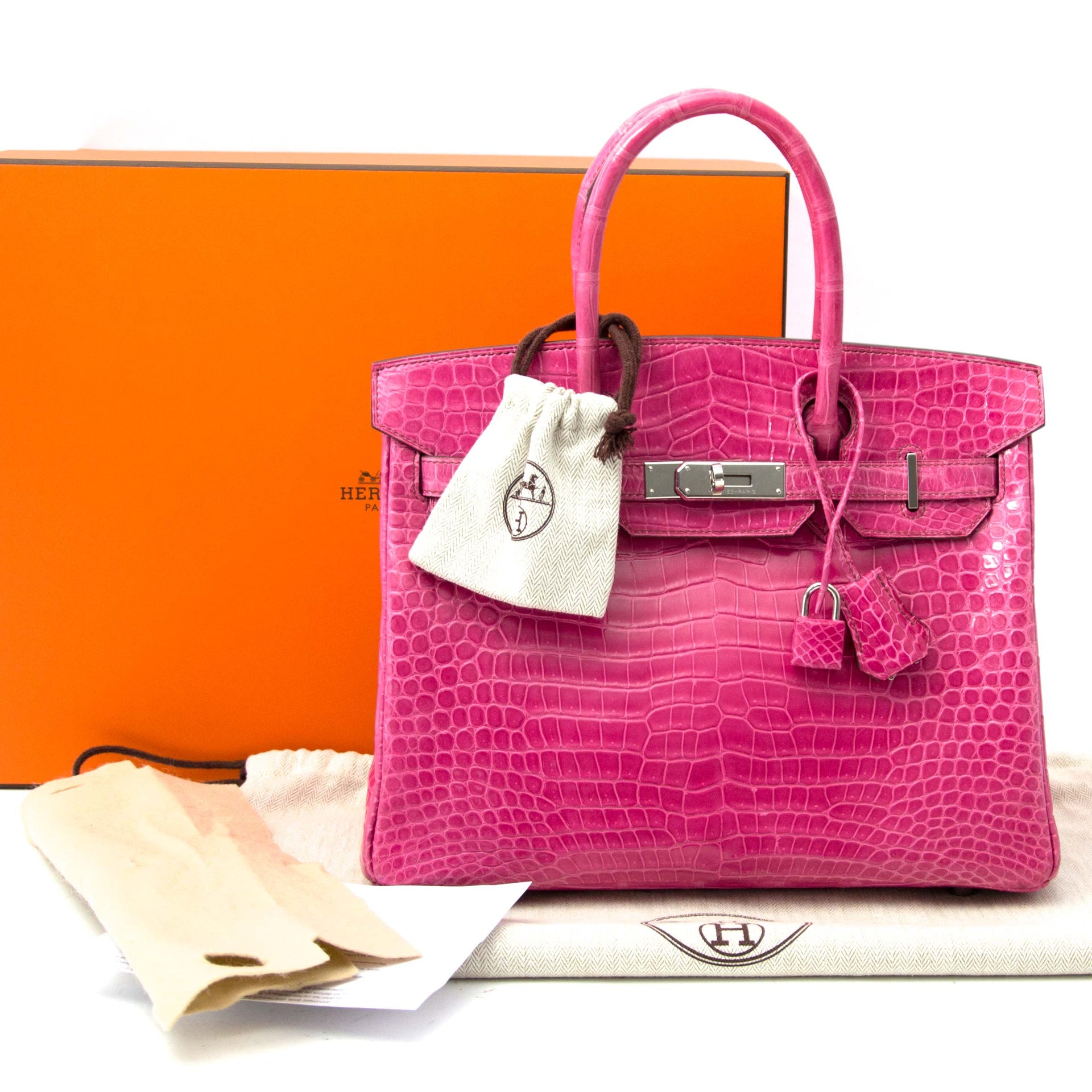 Hermès Birkin 30 Crocodile Porosus Lisse Fuchsia PHW