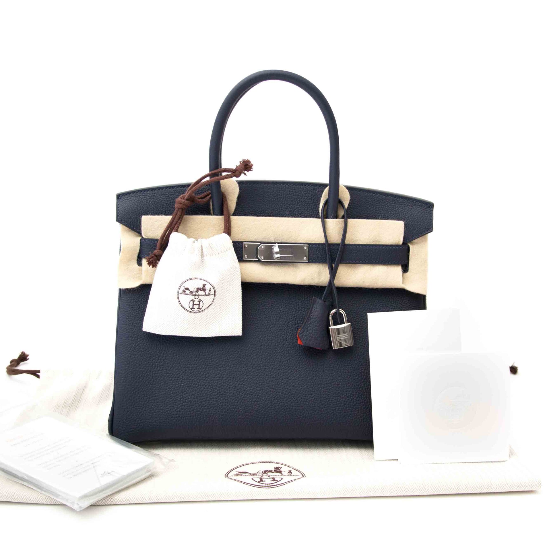 acheter en ligne chez labellov.com hermes birkin 30 bleu nuit orange poppy phw