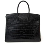 sac de luxe seconde main 100% authentic Super Rare Hermes Black Birkin 35 Three Skin (Alligator, Clemence Taurillon, BoxCalf)