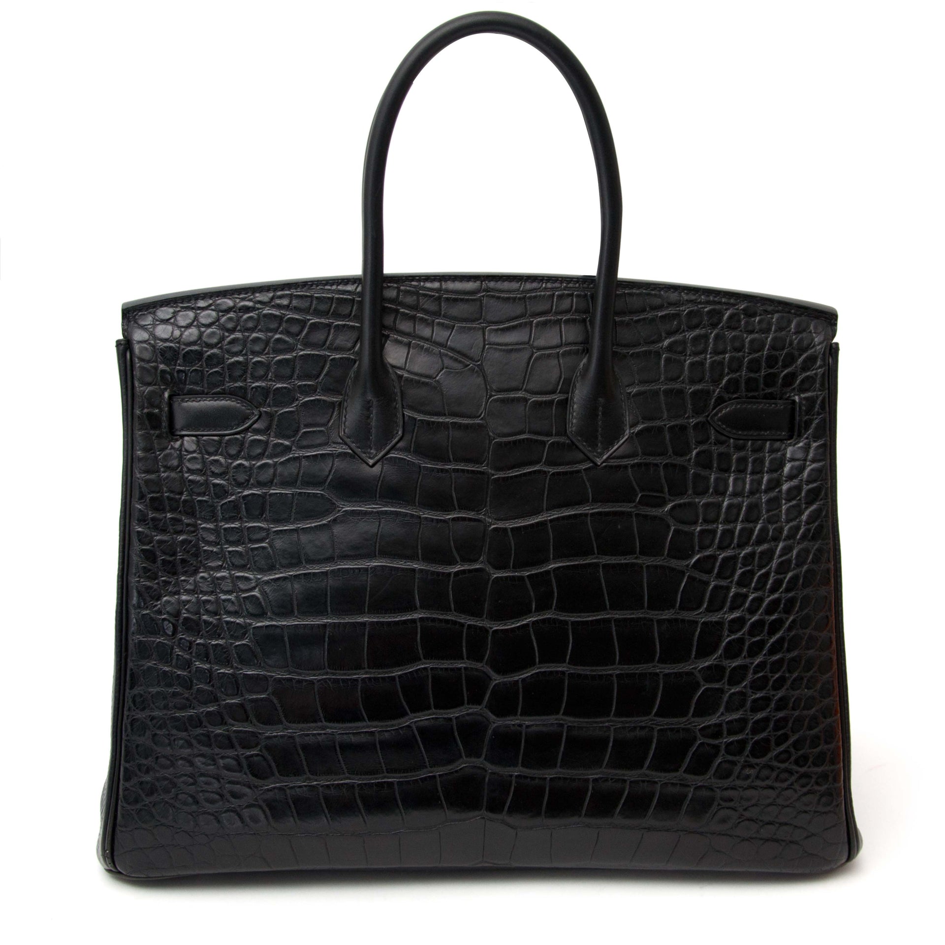 sac de luxe seconde main 100% authentic Super Rare Hermes Black Birkin 35 Three Skin (Alligator, Clemence Taurillon, BoxCalf)