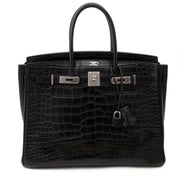 extremely rare hard to find authentic invoice included Super Rare Hermes Black Birkin 35 Three Skin (Alligator, Clemence Taurillon, BoxCalf)
