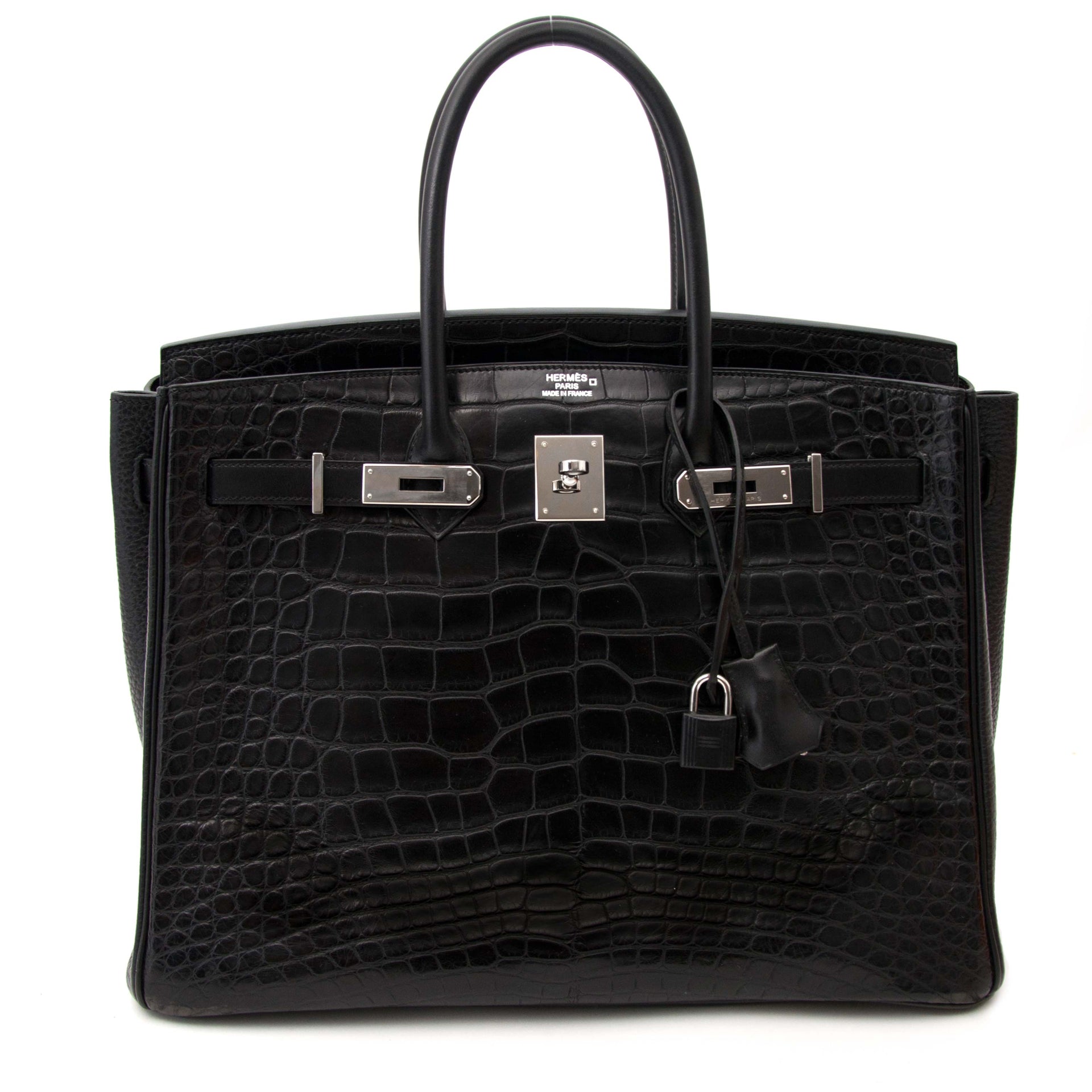 extremely rare hard to find authentic invoice included Super Rare Hermes Black Birkin 35 Three Skin (Alligator, Clemence Taurillon, BoxCalf)