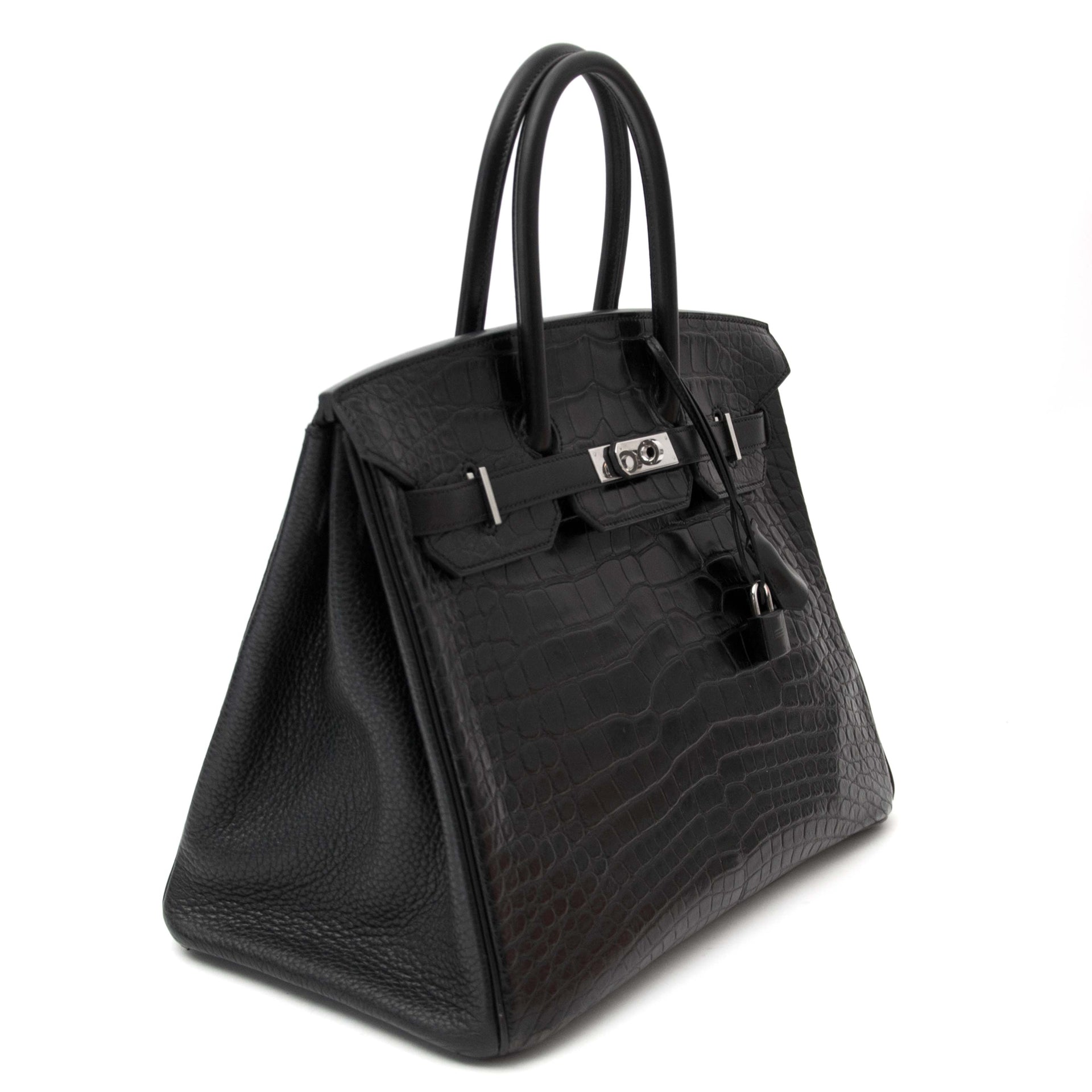 acheter en ligne pour le meilleur prix sac a min Super Rare Hermes Black Birkin 35 Three Skin (Alligator, Clemence Taurillon, BoxCalf)