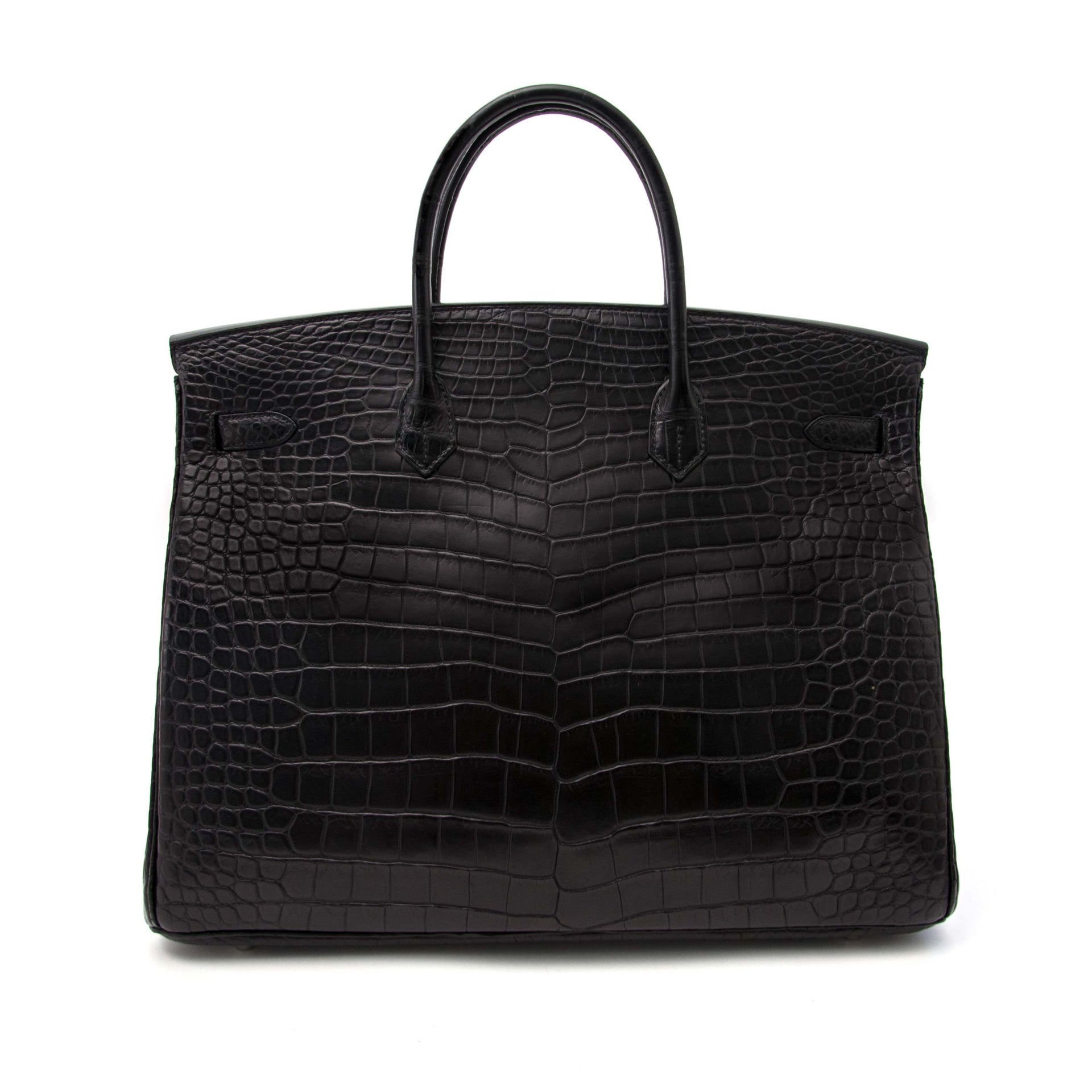 The coveted Hermès Birkin 40 Crocodile Porosus Matte Black PHW exclusively on sale online at labellov in Antwerp