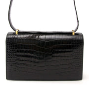 acheter en ligne seconde main Vintage Hermes Black Croco 'Sac Ring' Shoulder Bag