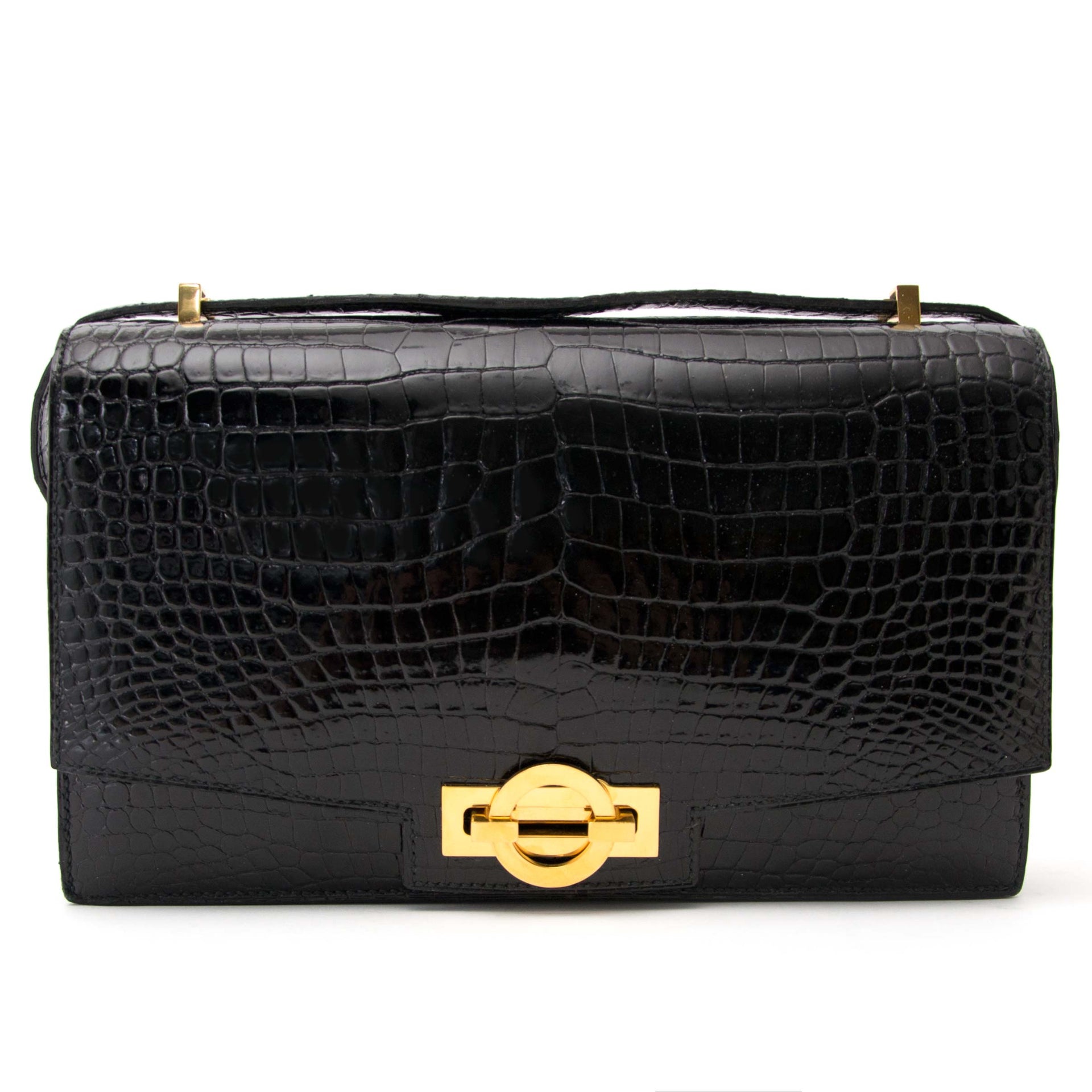 searching for a luxury collectors item Vintage Hermes Black Croco 'Sac Ring' Shoulder Bag
