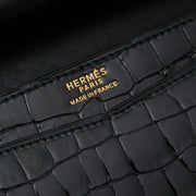 koop veilig online jou tweedehands Vintage Hermes Black Croco 'Sac Ring' Shoulder Bag