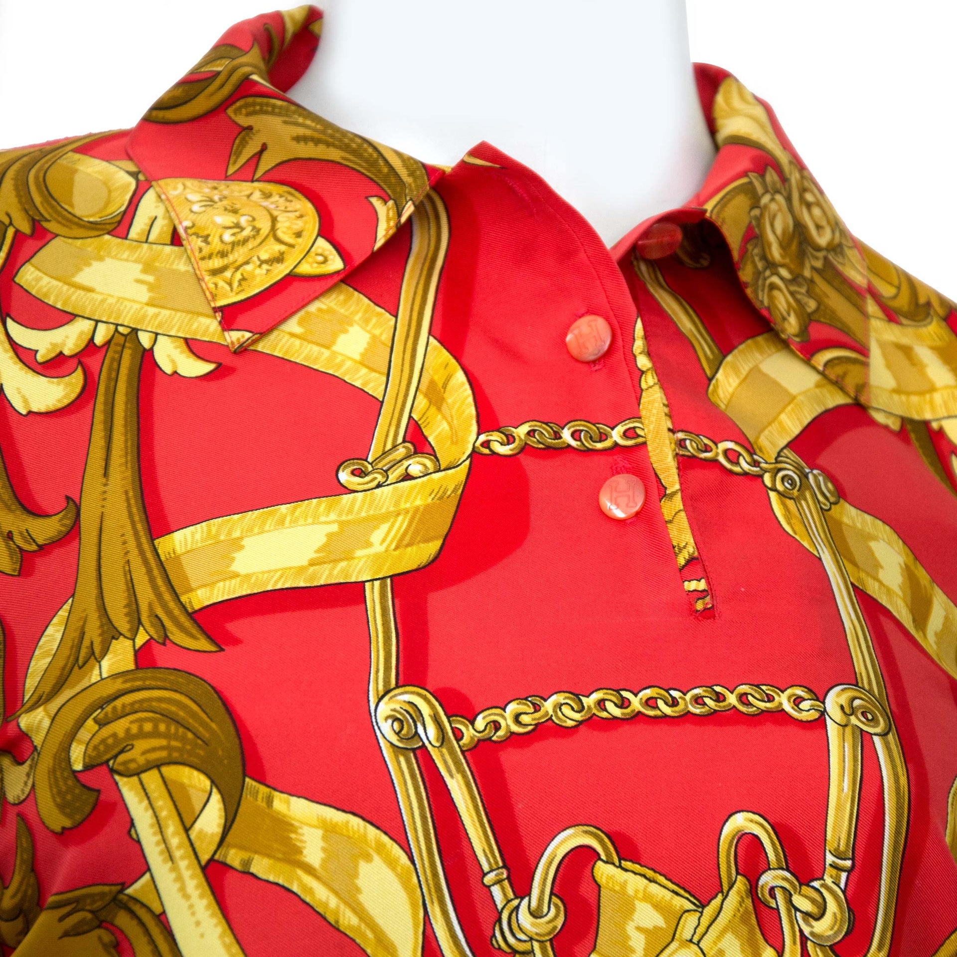 Hermès Red Printed Silk and Cashmere Top kopen