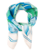 Hermès carre fleures de lotus in blauwe en groene kleuren