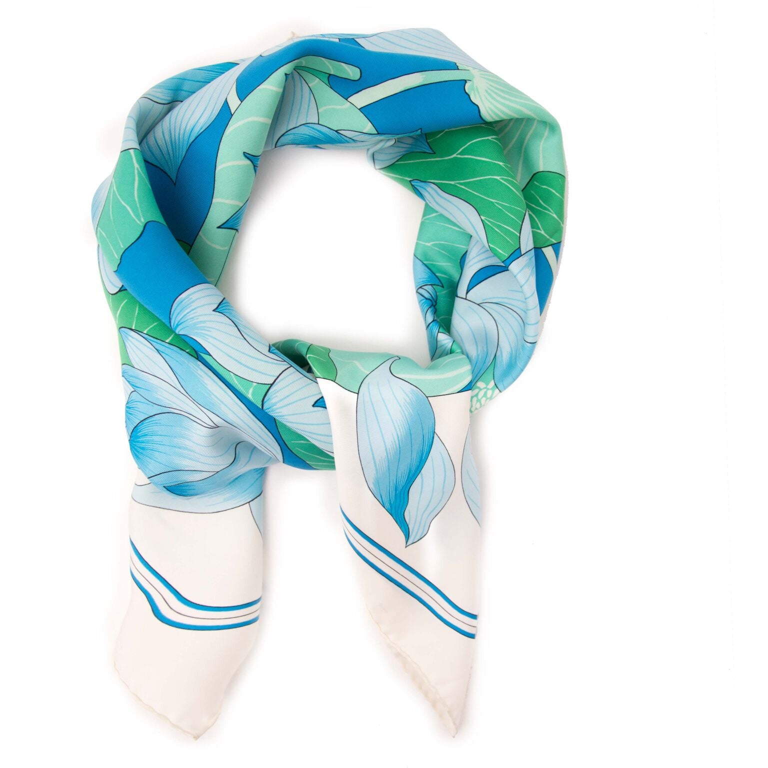 Hermès carre fleures de lotus in blauwe en groene kleuren