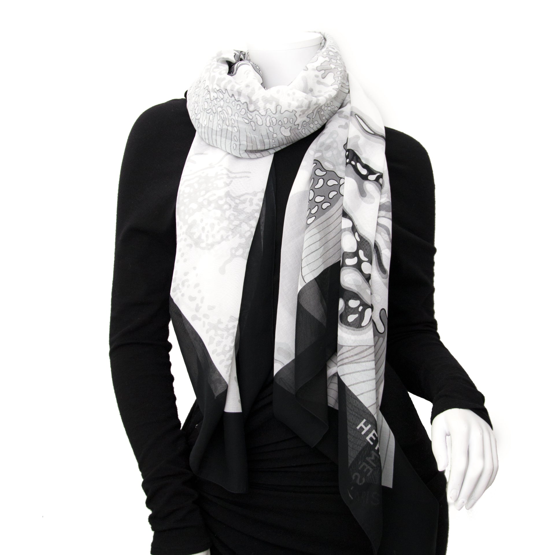 Looking for a Hermès Black nd White Waves Scarf?