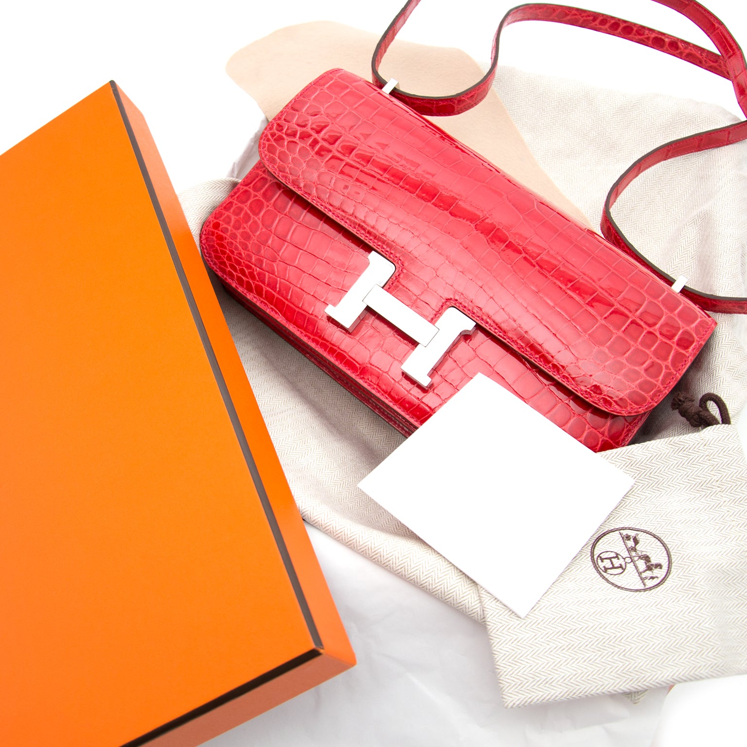 acheter n ligne pour le meilleur prix koop veilig online jou tweedehandsBrand New Constance Elan Crocodile Niloticus Lisse Bougainvillier Red