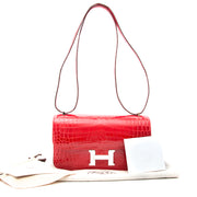 real real luxury Brand New Constance Elan Crocodile Niloticus Lisse Bougainvillier Red