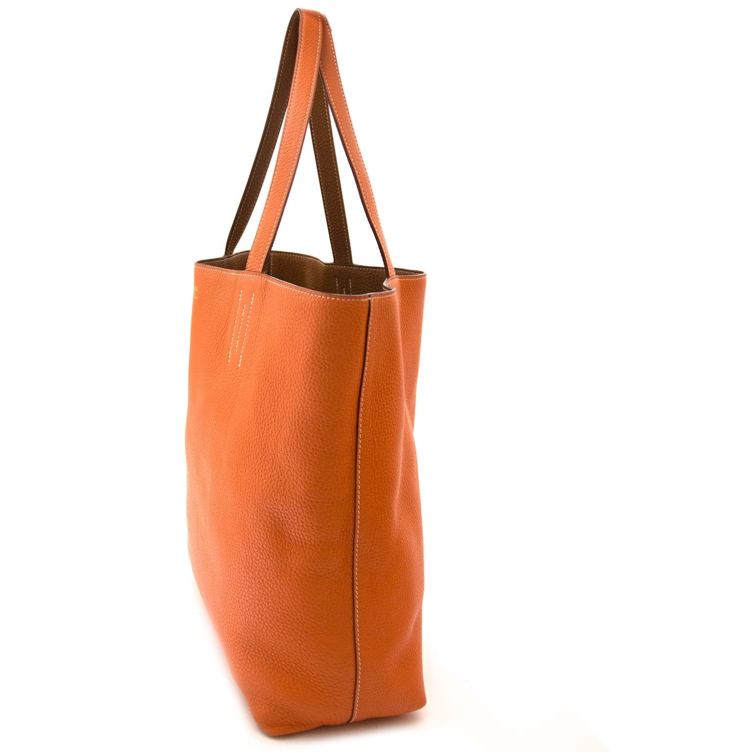 veilig online shoppen bij labellov vintage mode webshop met hermès double sens 45 indian brown & orange clemence tas