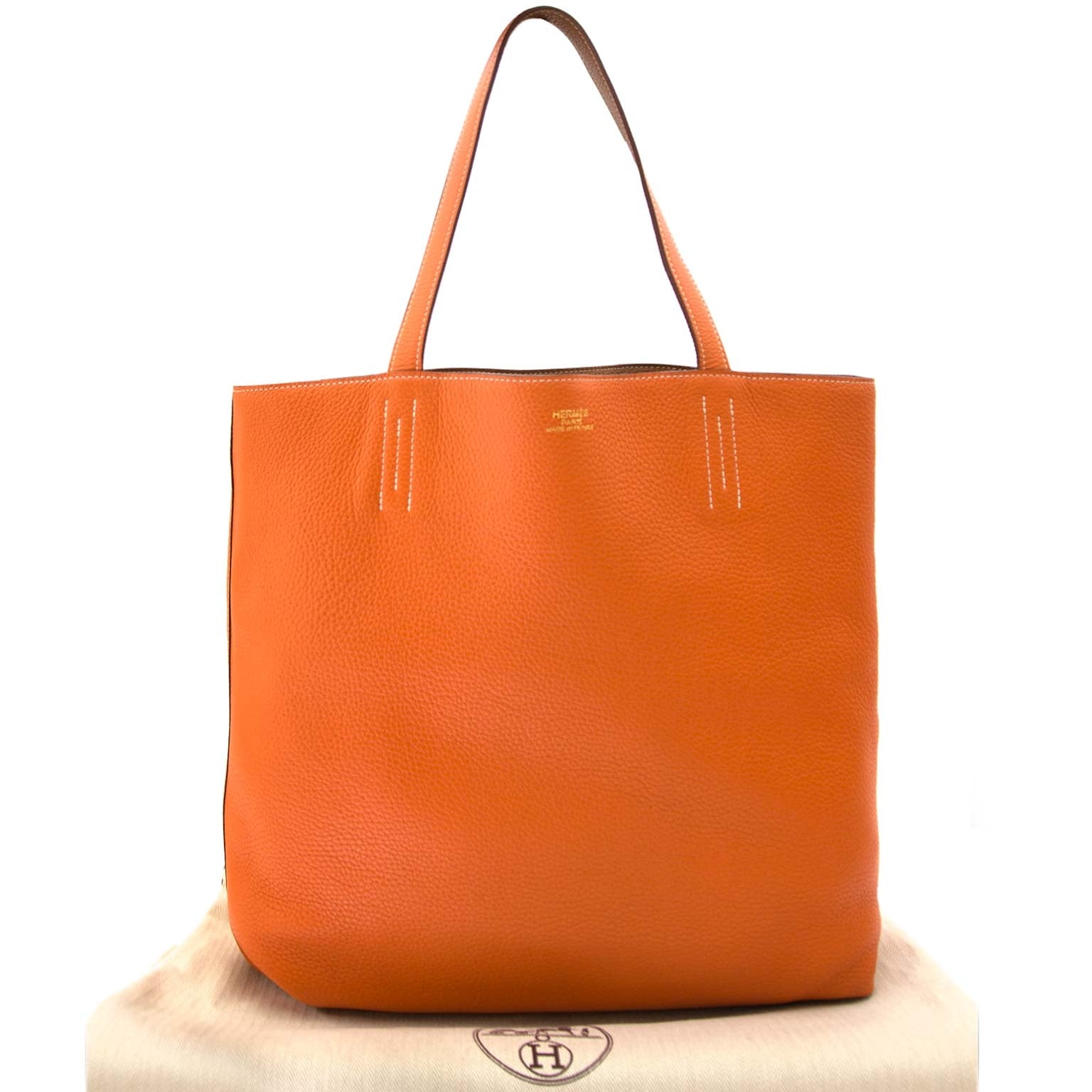 hermès double sens 45 indian brown & orange clemence tas nu te koop bij labellov vintage mode webshop belgië