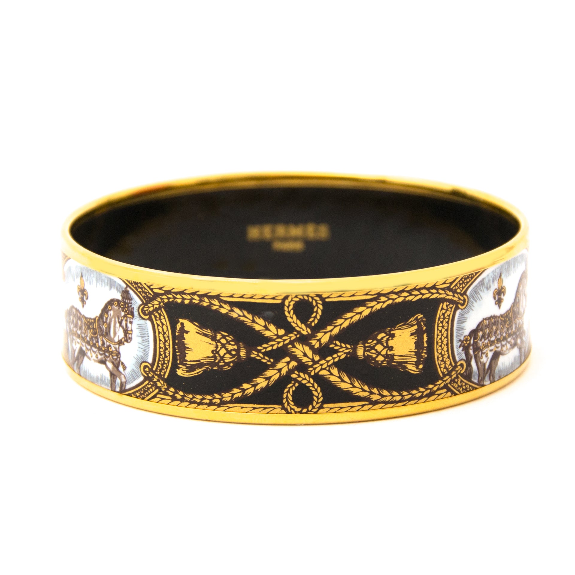 Achetez maintenant le Hermès Gold Plated Printed Horse Enamel Bracelet à vendre, en ligne, seconde main.