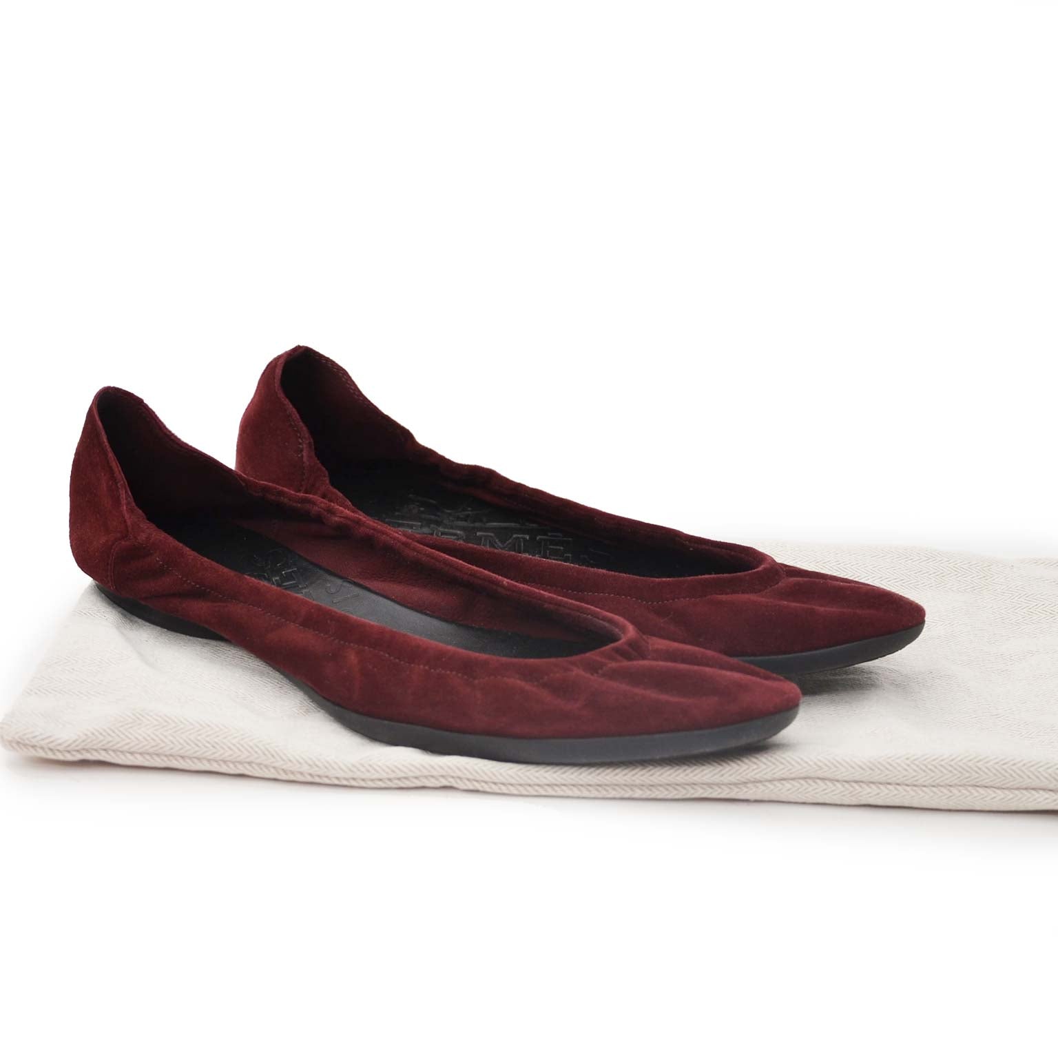 shop safe online Hermes Bordeaux Suede Ballet Flats