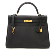 Skip the waiting list, buy 100% authentic Hermès Kelly Retourne 32 Veau Togo Noir GHW