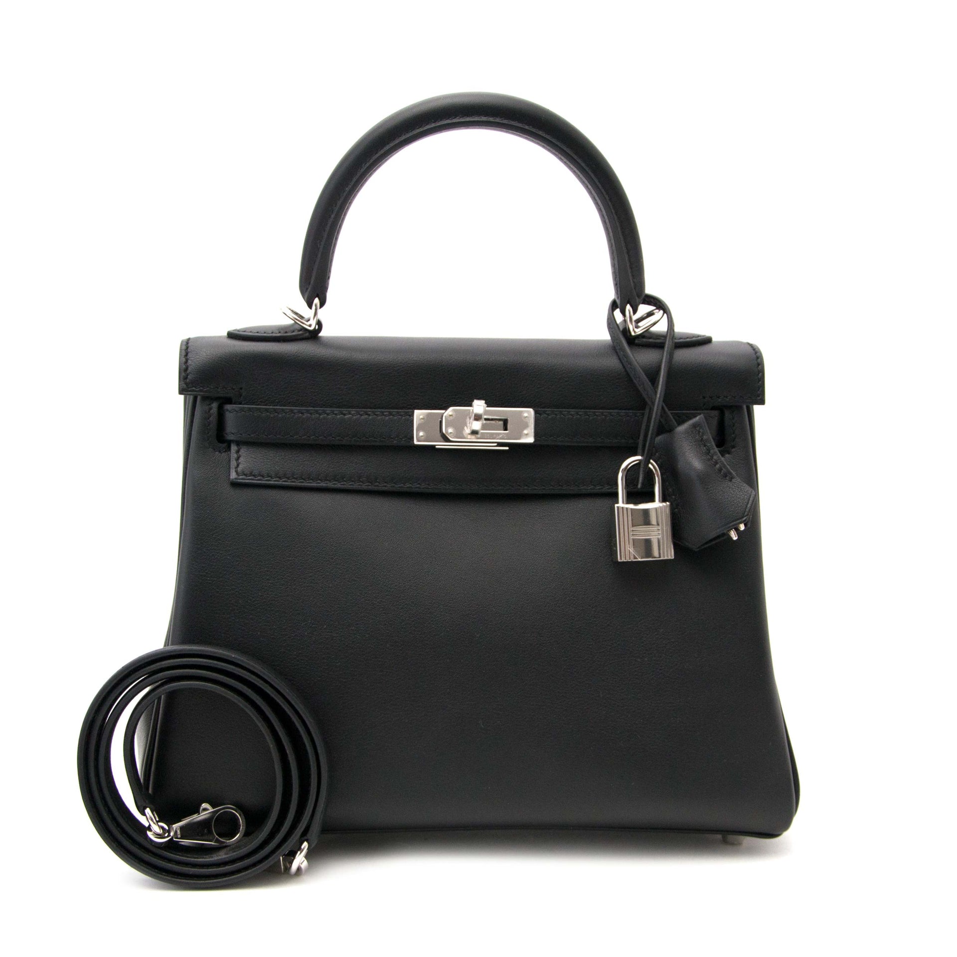 shop safe online Never Used Hermes Kelly 25 Black Swift PHW