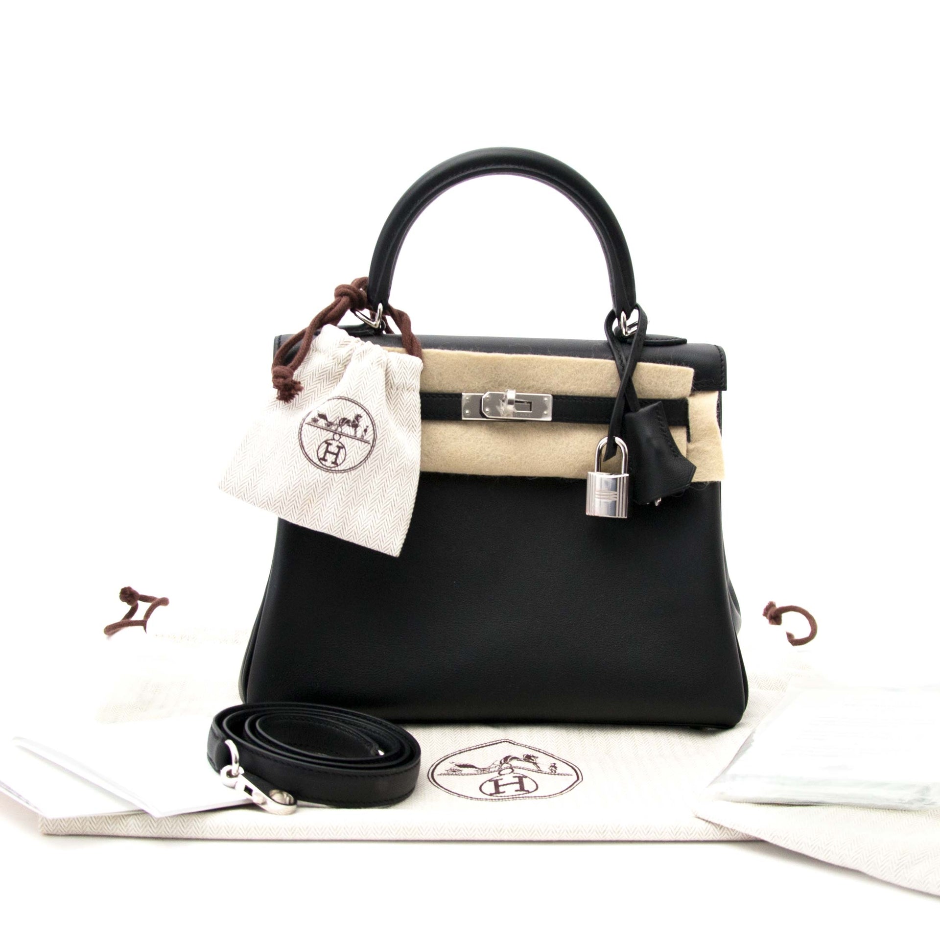 shop online at the best price Never Used Hermes Kelly 25 Black Swift PHW