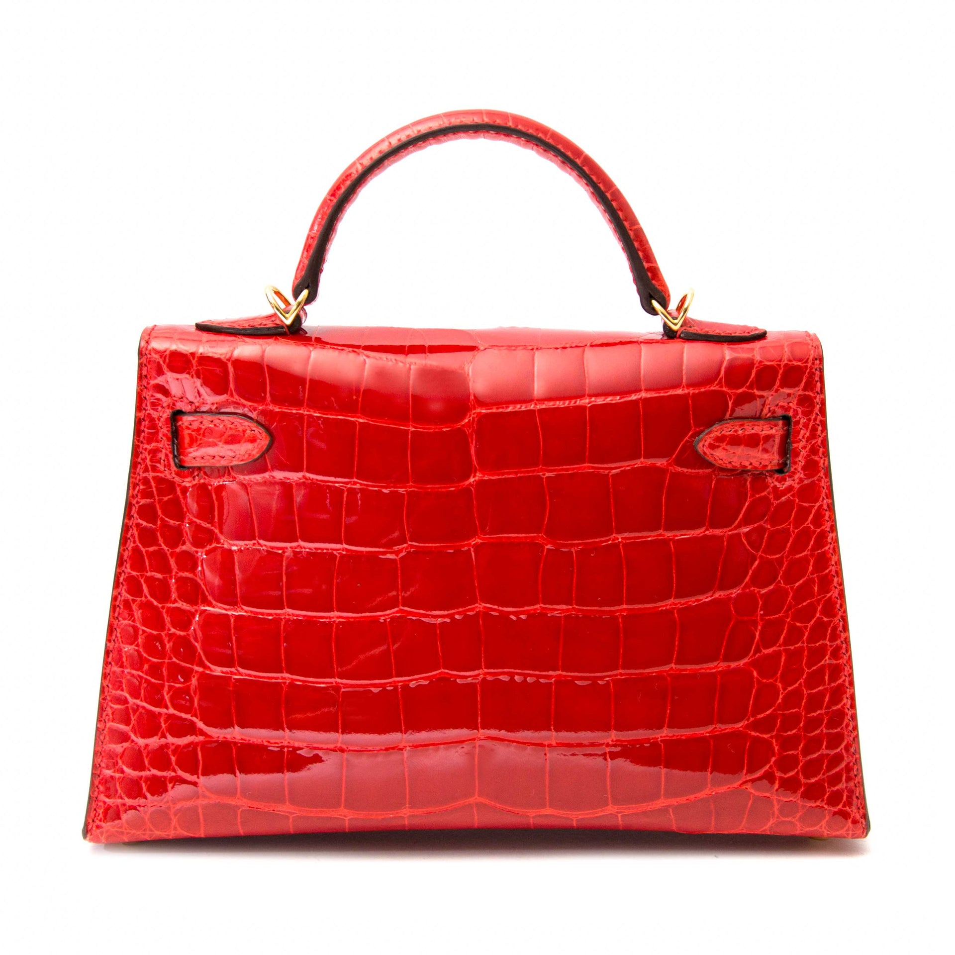 koop online aan de beste prijs Never Used Hermes Kelly Mini Pochette Geranium Alligator Mississippiensis GHW