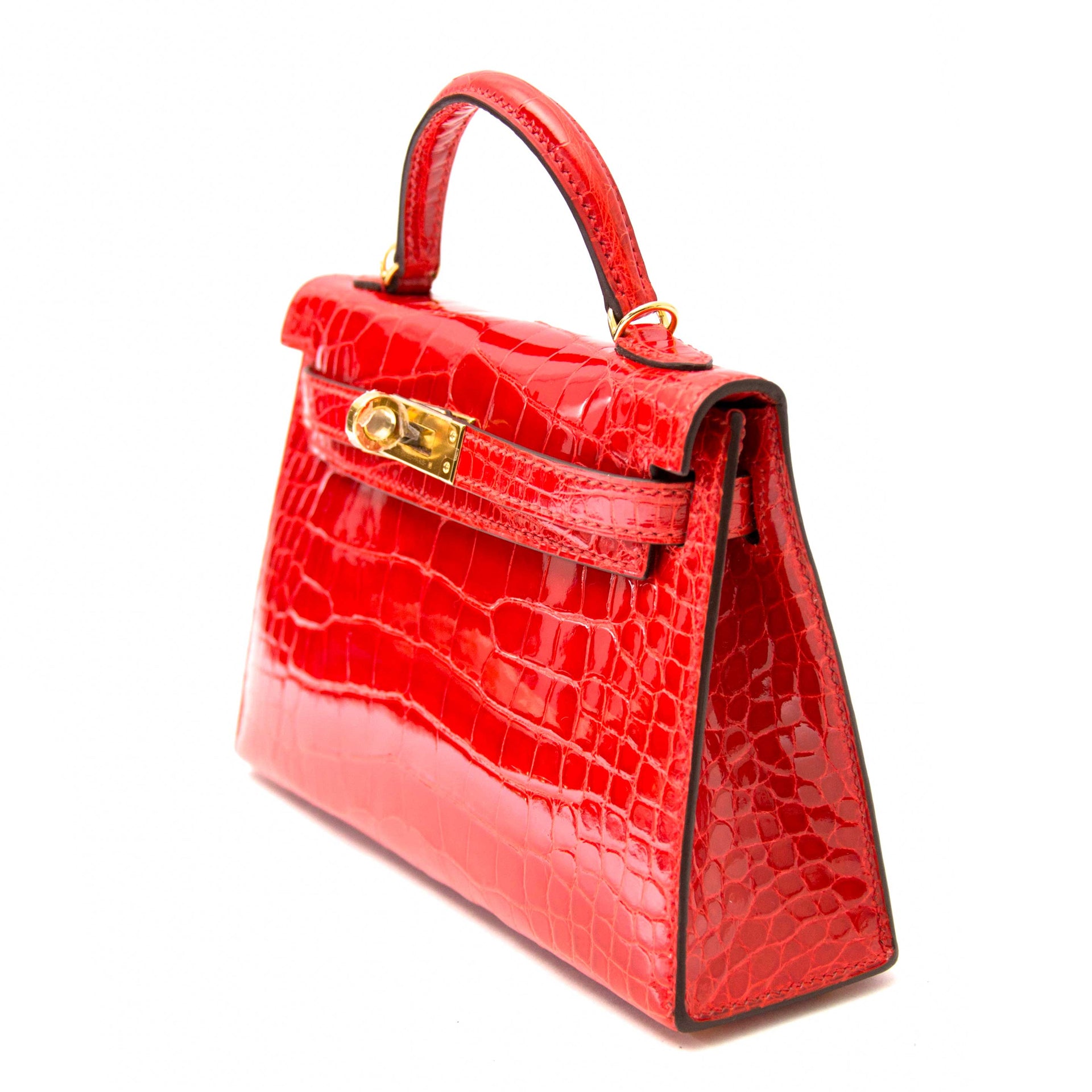 shop safe online Never Used Hermes Kelly Mini Pochette Geranium Alligator Mississippiensis GHW