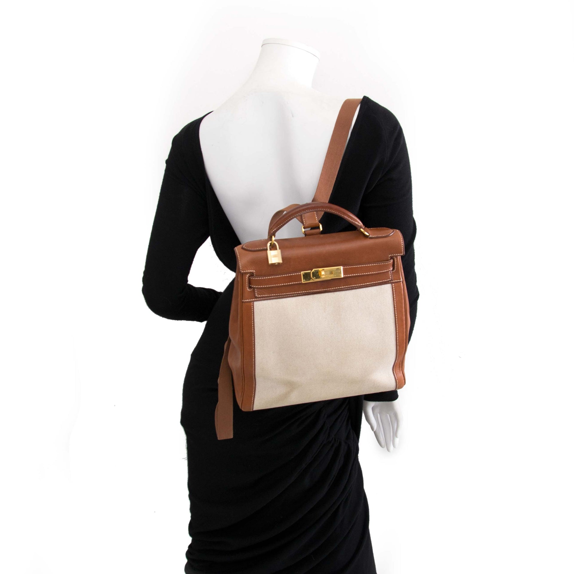 shop safe online your Rare Hermes Toile H and Noisette Barenia Kelly Ado Backpack