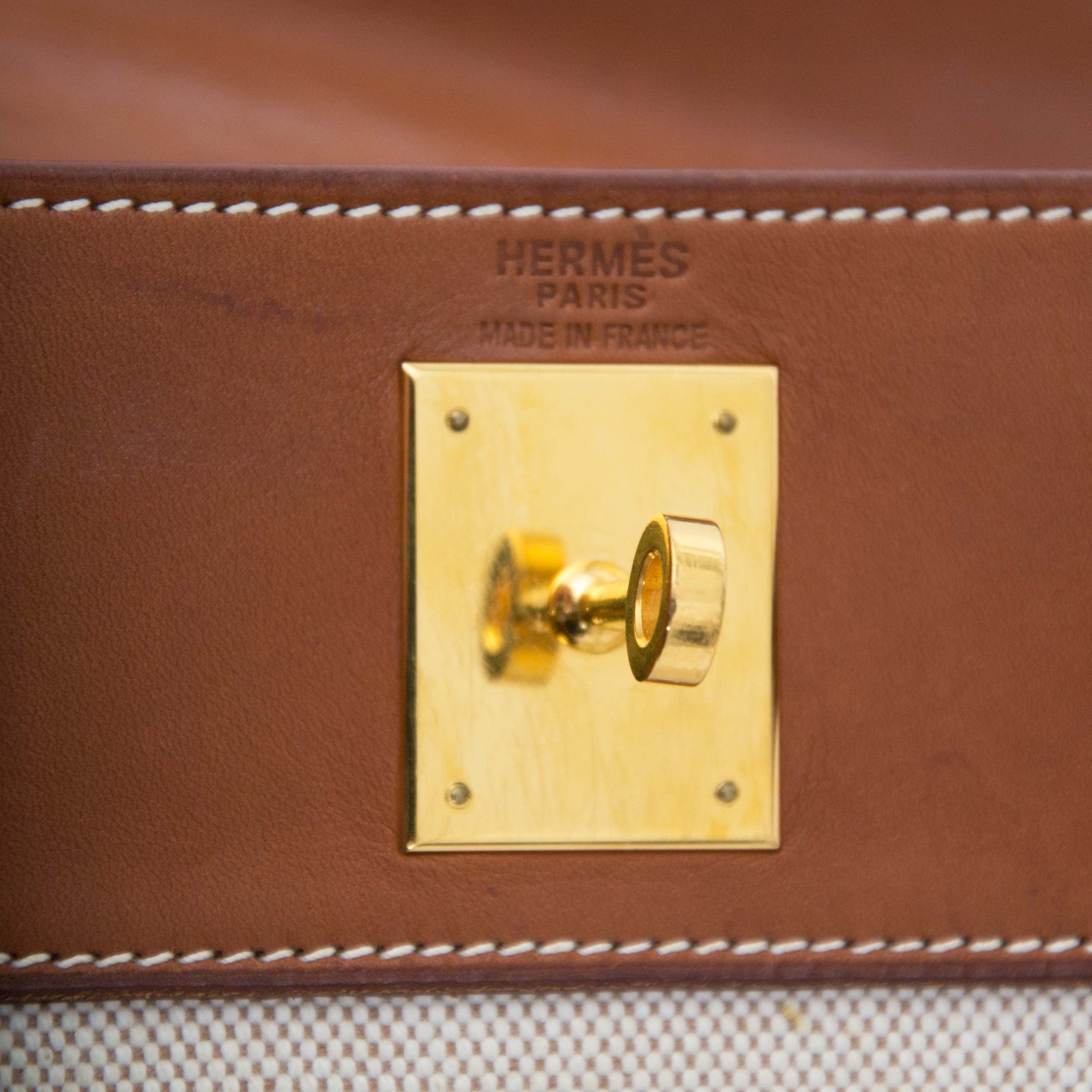 Rare Hermes Toile H and Noisette Barenia Kelly Ado Backpack online tweedehands 100% authentieke