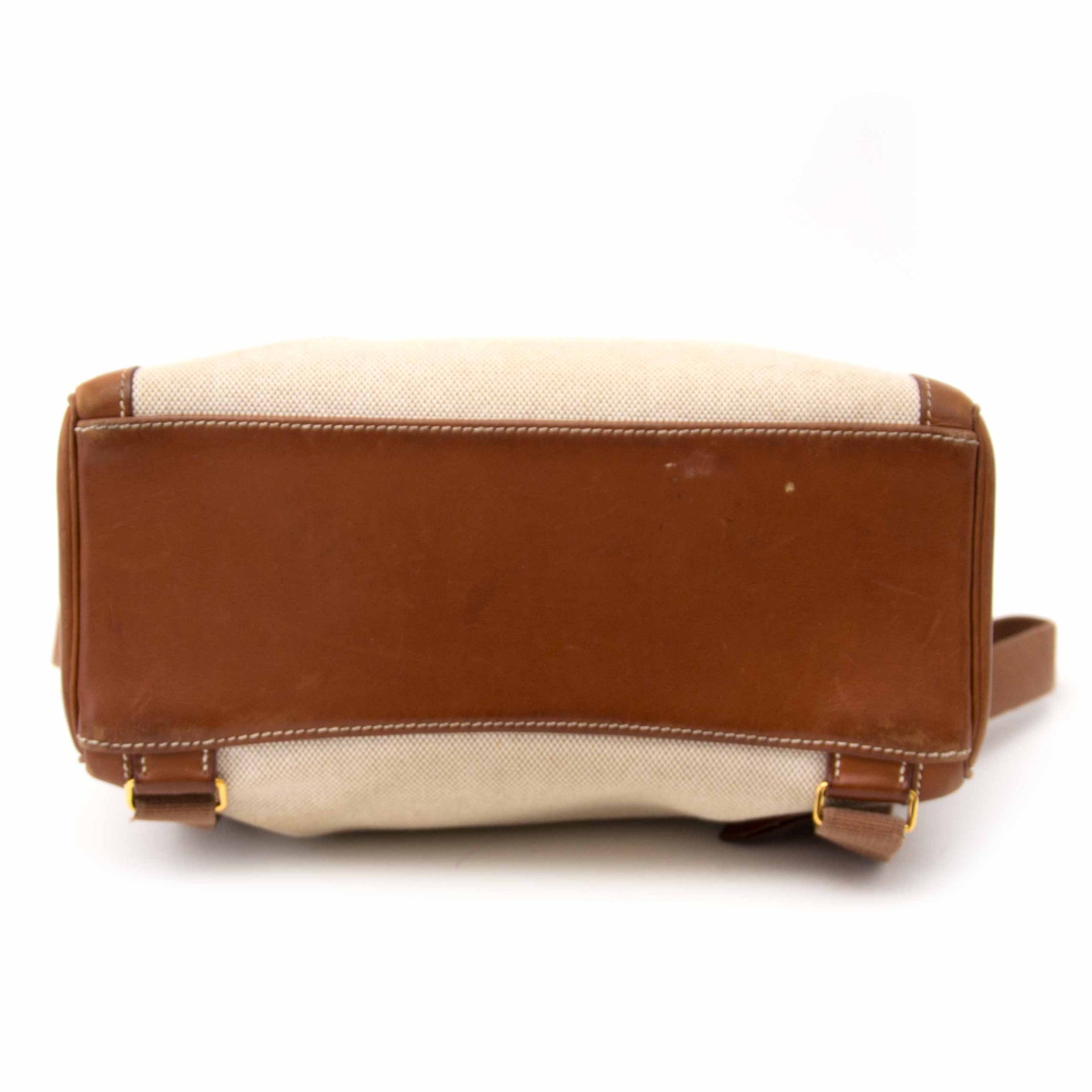 koop online jou tweedehands Rare Hermes Toile H and Noisette Barenia Kelly Ado Backpack