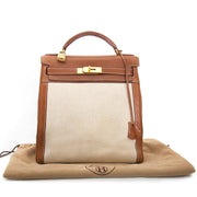 Rare Hermes Toile H and Noisette Barenia Kelly Ado Backpack online tweedehands 100% authentieke