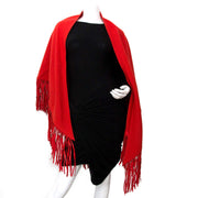 100% authentic Hermès Orange Red Cashmere and Leather Wrap Stola Scarf
