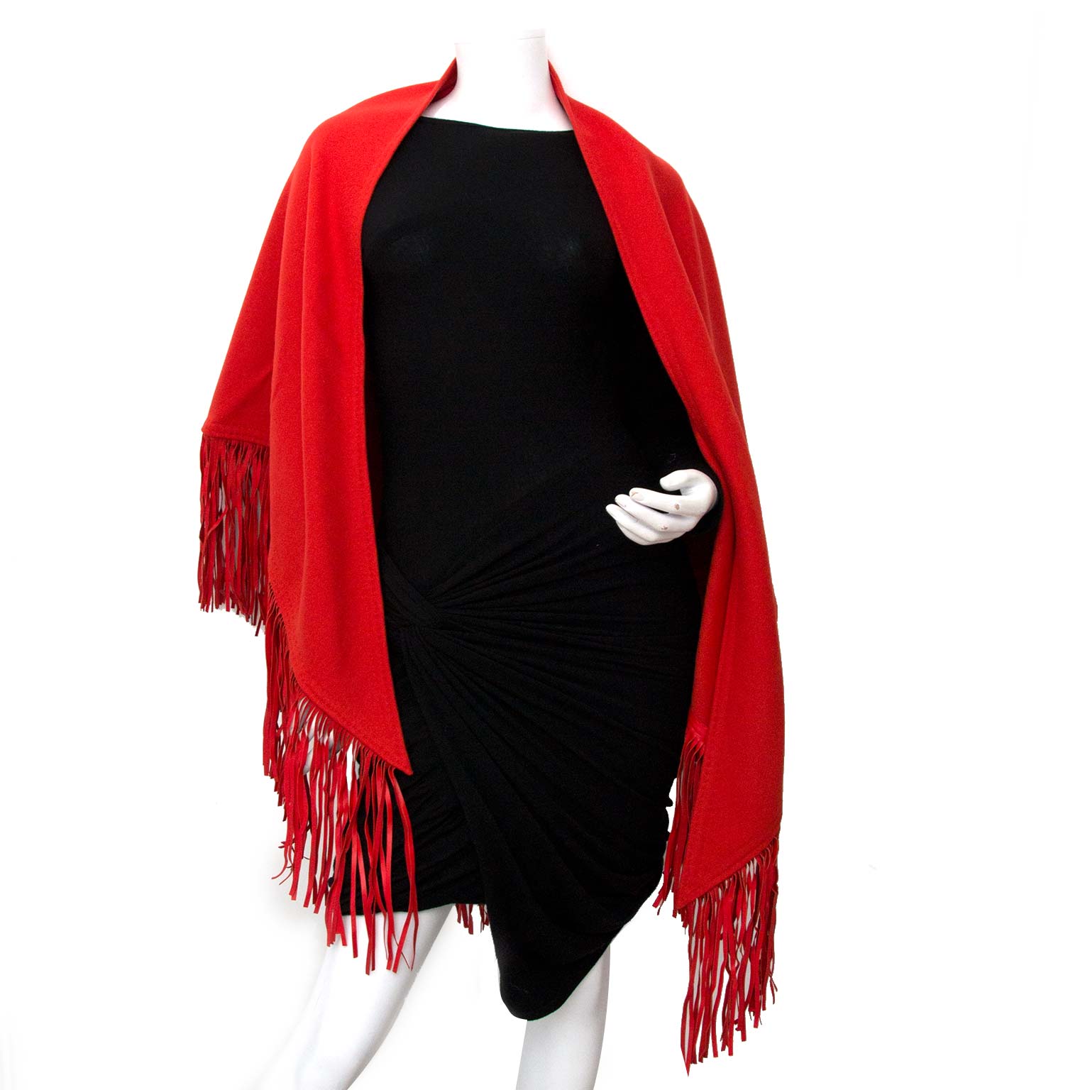 100% authentic Hermès Orange Red Cashmere and Leather Wrap Stola Scarf