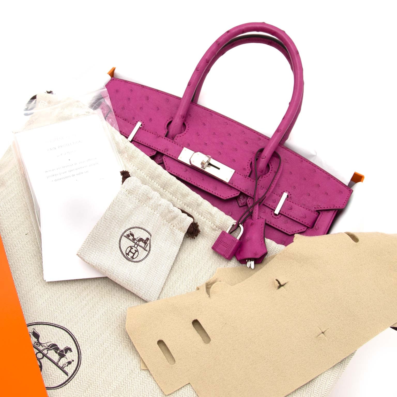 very hard to find 100 authentic Hermès Birkin 30 Autruche Rose Pourpre PHW worldwide shipping