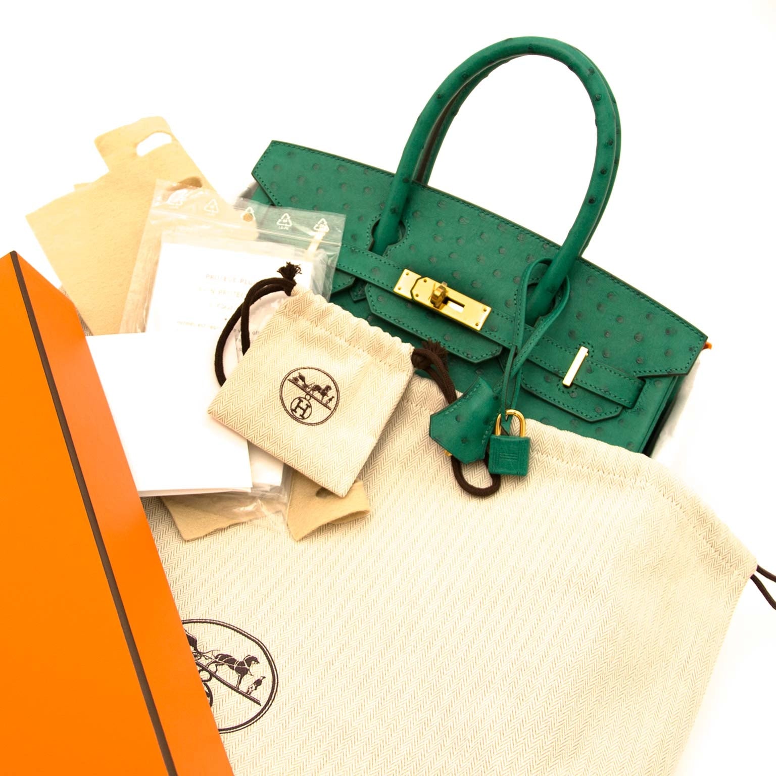 100% authentieke designer tassen te koop bij labellov.com Hermès Birkin 30cm vert vertigo ostrich GHW