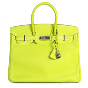 Buy 100% authentic Hermès Birkin 35 'Candy Collection' Epsom Kiwi & Lichen PHW online at Labellov