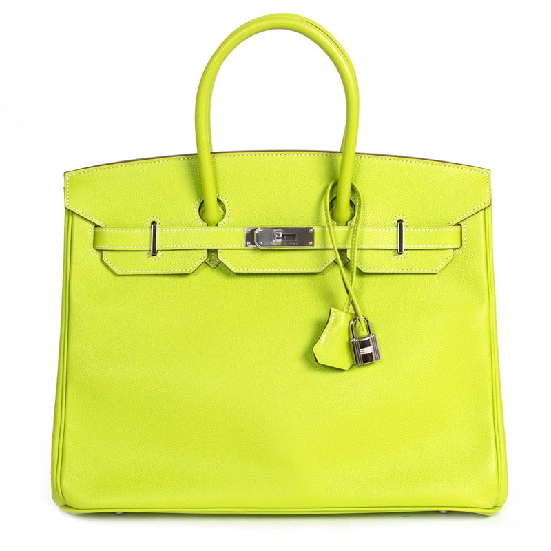 Buy 100% authentic Hermès Birkin 35 'Candy Collection' Epsom Kiwi & Lichen PHW online at Labellov