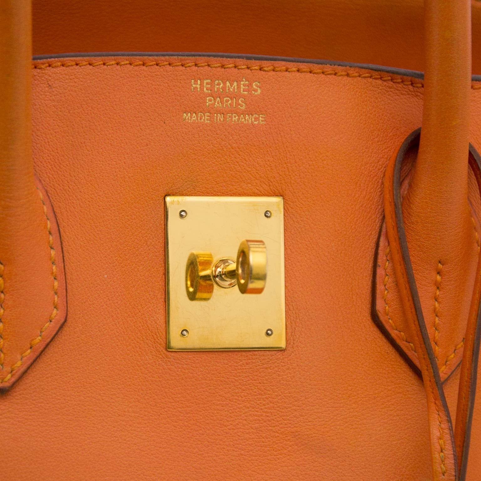shop safe online your seocndhand Hermes Swift Birkin 35 Orange Hermes PHW