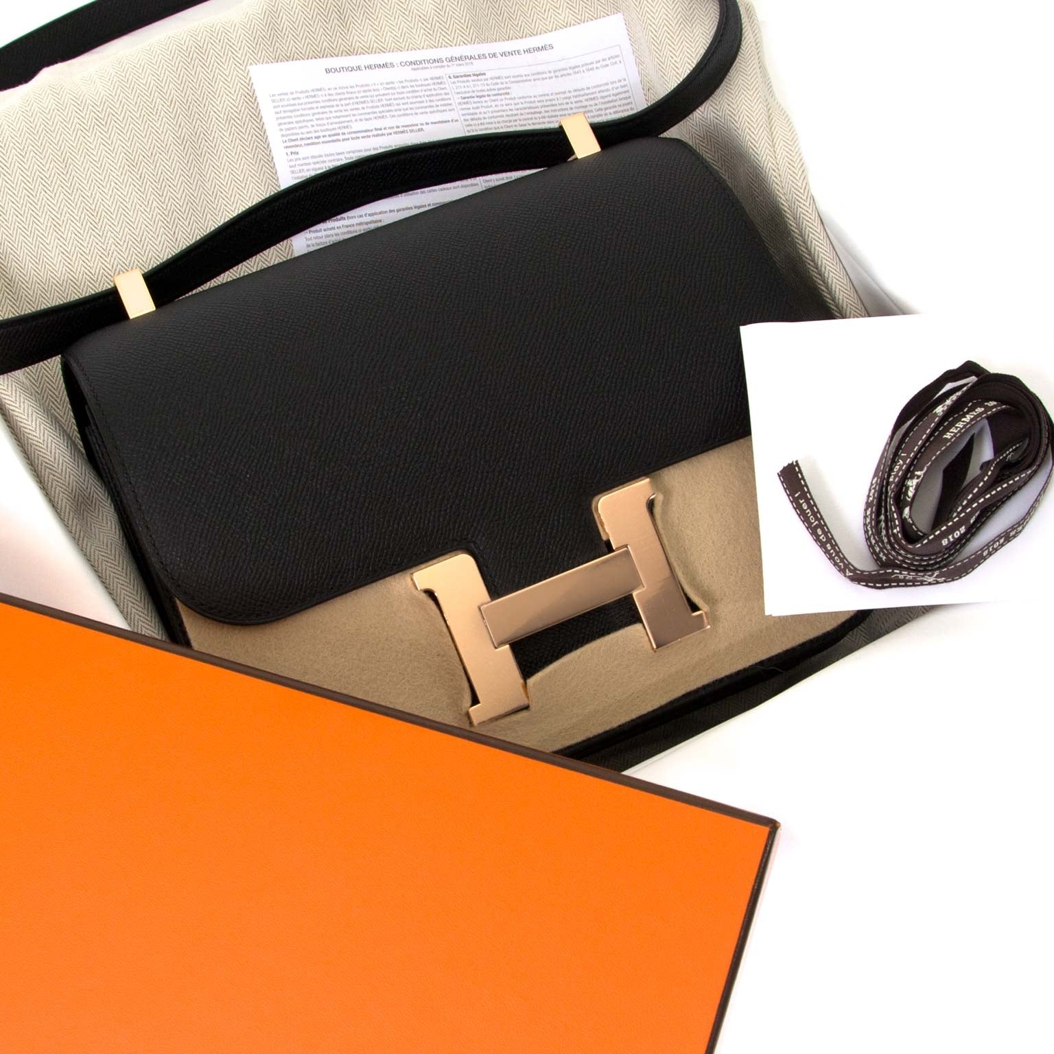 Hermès Constance III 24cm Veau Epsom Noir Rose Gold Hardware for sale online at Labellov