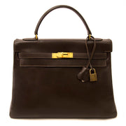 Buy your authentic Hermès Vintage Kelly 32 Brown Boxcalf Leather GHW