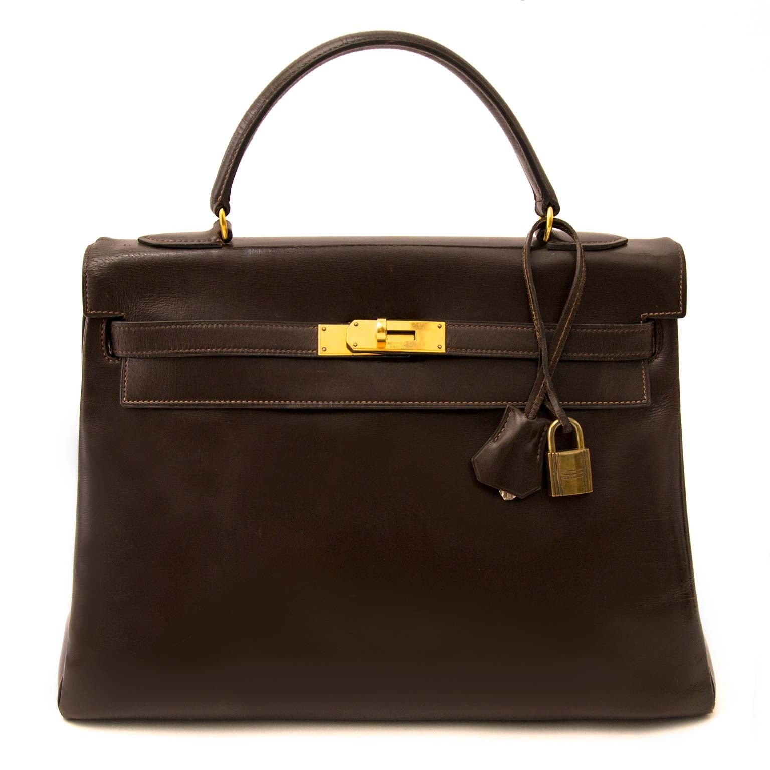 Buy your authentic Hermès Vintage Kelly 32 Brown Boxcalf Leather GHW