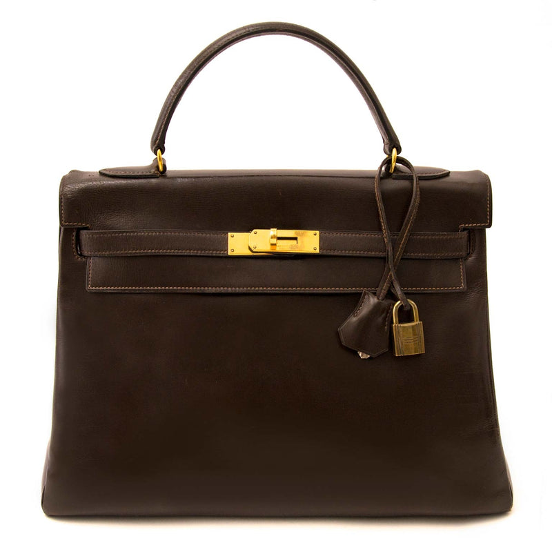 Buy your authentic Hermès Vintage Kelly 32 Brown Boxcalf Leather GHW