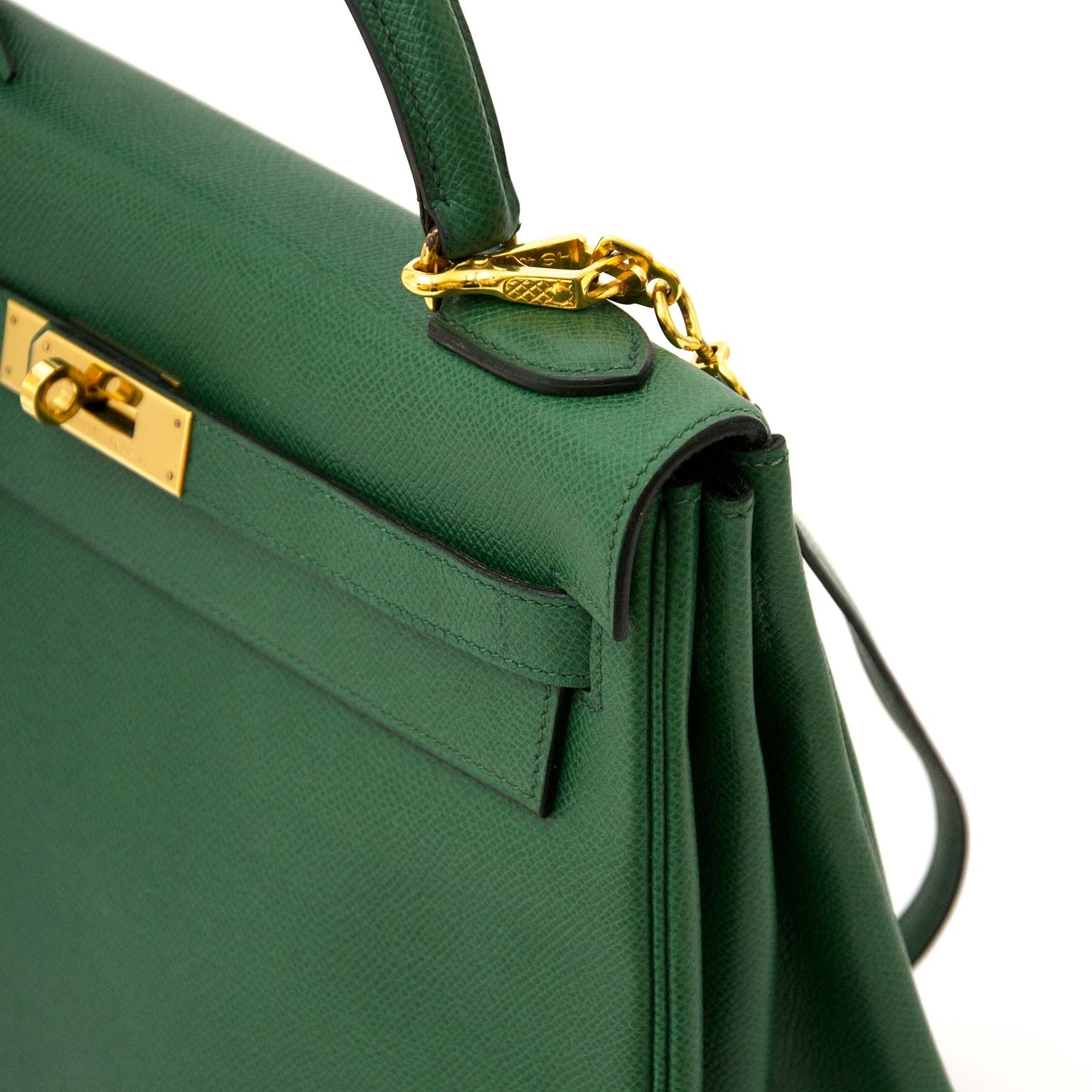 koop veilig onilne jou tweedehands Hermes Kelly 32 Vert Bengal Courchevel Leather