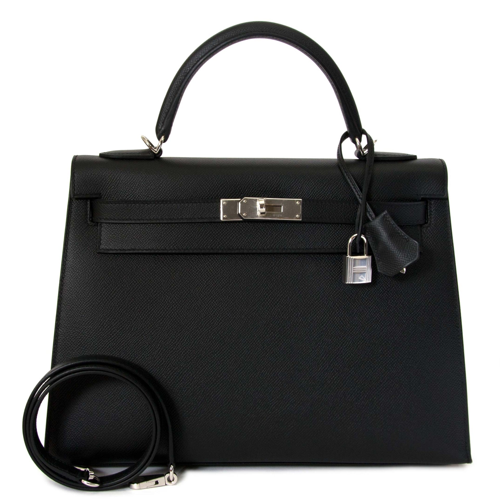 Hermès Kelly 32 Sellier Black Epsom PHW for the best price at Labellov
