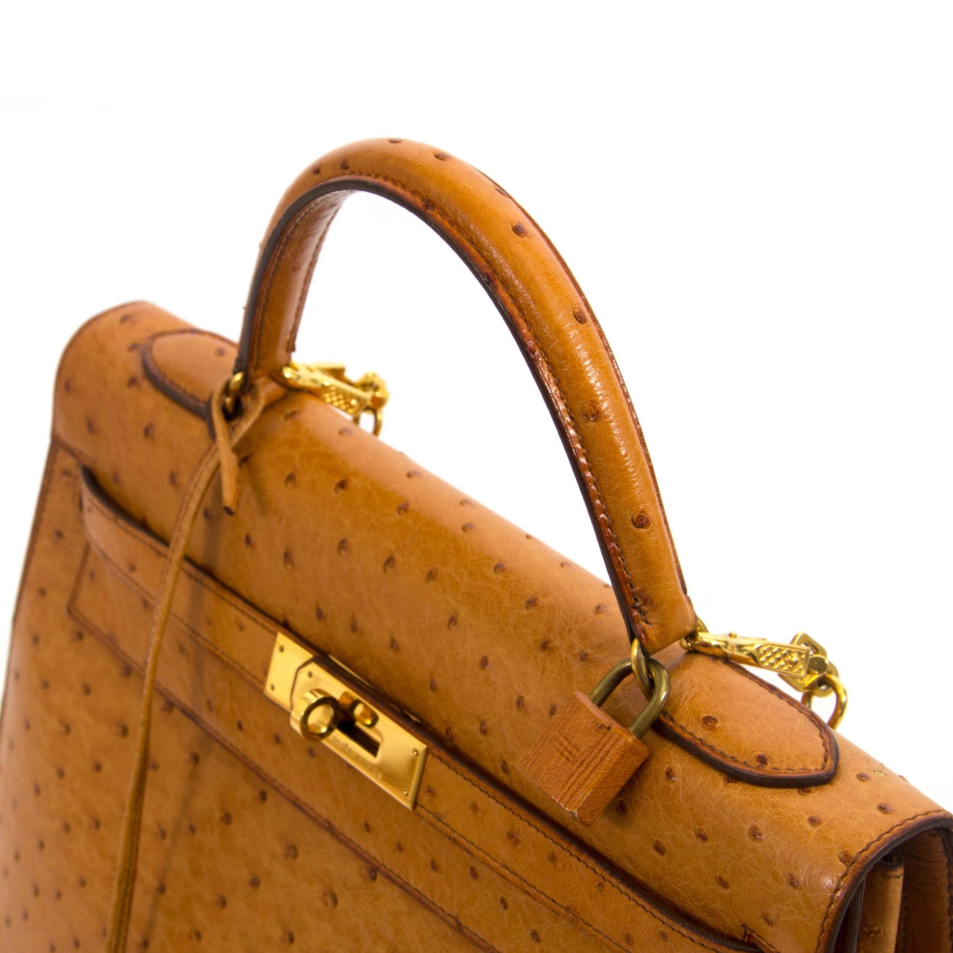 Hermès Kelly 32 Ostrich Gold GHW te koop bij Labellov in Antwerpen