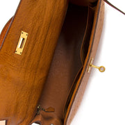 Inside of preloved Hermès Kelly 32 Ostrich Gold GHW