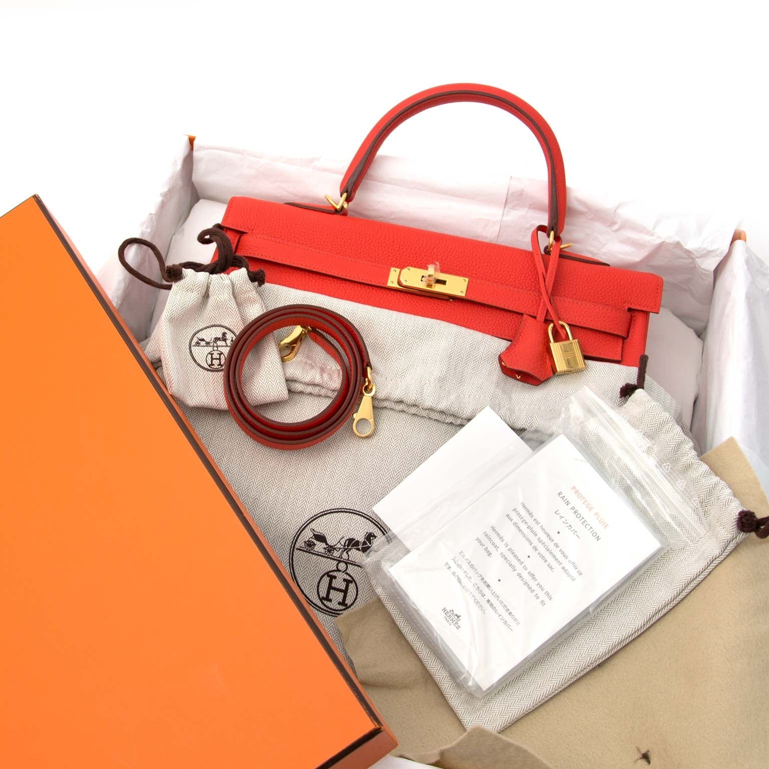 acheter en ligne chez labellov.com Hermès Kelly 35 Togo Capucine GHW 100% authentique